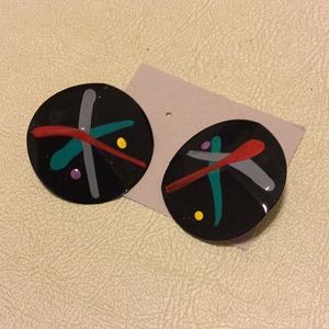 Black Enamel Painted Earrings